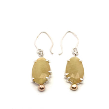 Load image into Gallery viewer, First Year in Business™ Handmade Sterling Silver &amp; 14k Gold Yellow Sapphire Earrings
