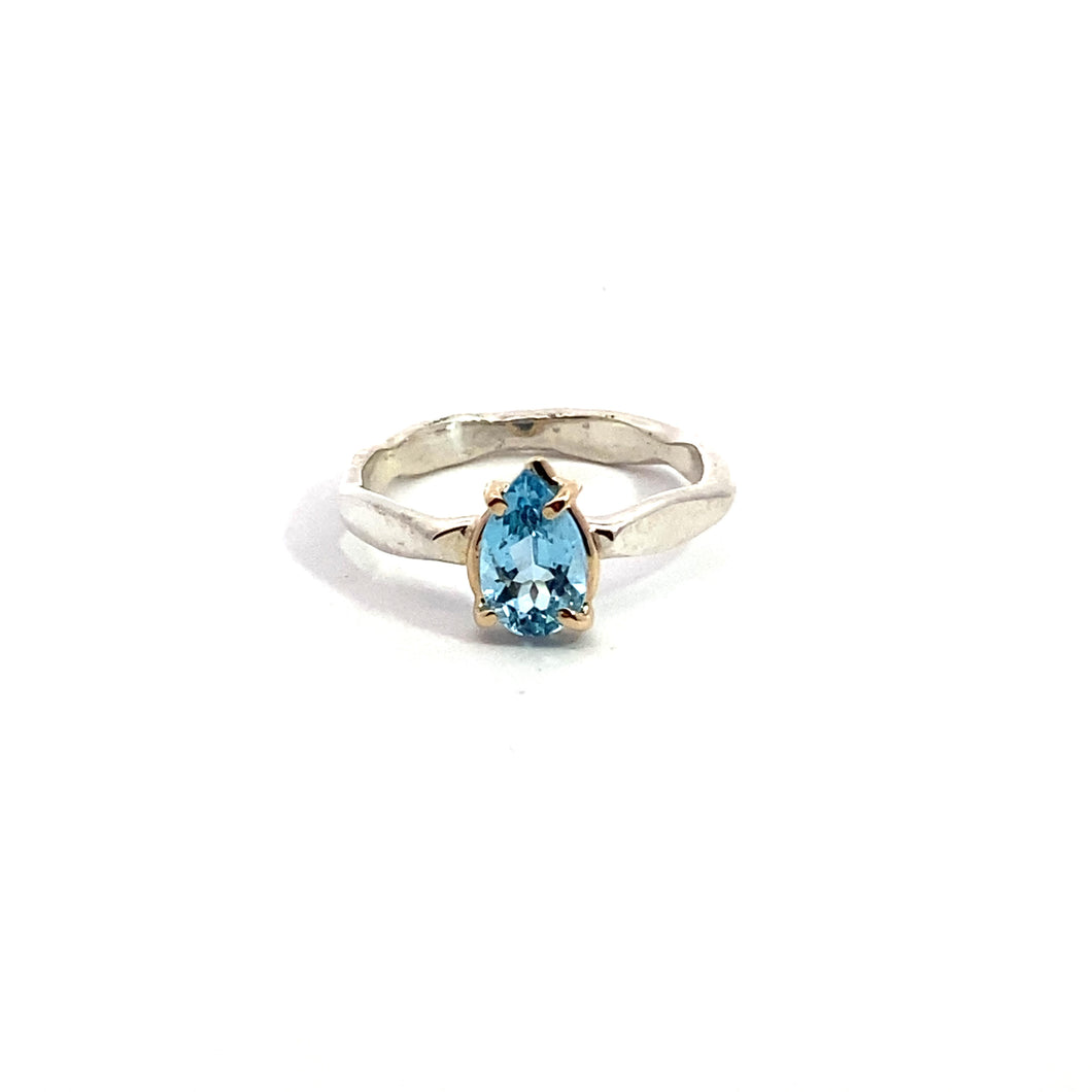 Handmade Sterling Silver and 14k Yellow Gold Ring Featuring a Blue Topaz Gemstone