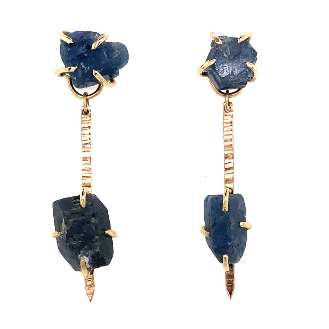 14k Yellow Gold Earrings Sapphire Gemstones